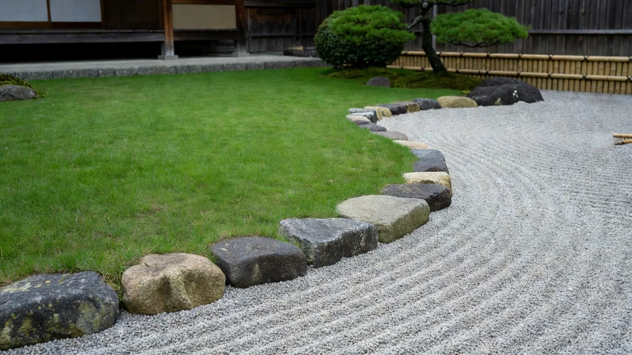 芝生と砂利の境界石